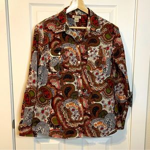 Lucky Brand retro paisley lightweight long sleeve button down blouse sz L